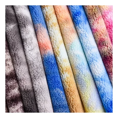 Färgglad tie-dye partikel cashemere sherpa tyg