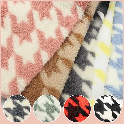 Houndstooth Print Ull Sherpa Tyg