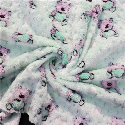 Präglad teddybjörntryckt korallfleecetyg