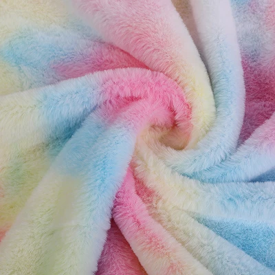 Rainbow Rabbit Faux Fur Tyg