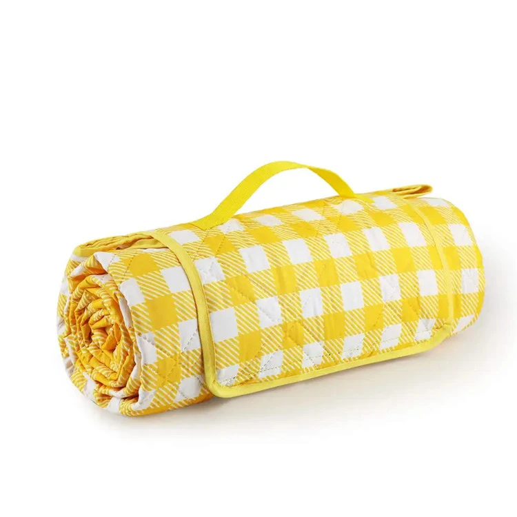 100% polyester gul rutig picknickfilt