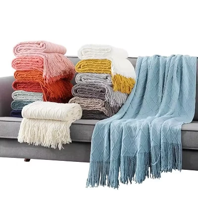 Tassel Jacquard stickad filt